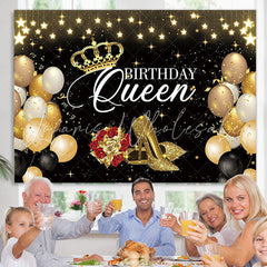 Lofaris Black Gold Queen Birthday Backdrop Banner For Woman