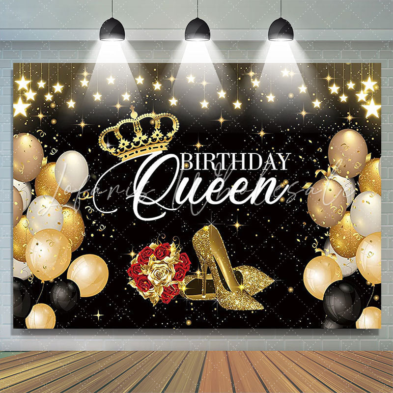 Lofaris Black Gold Queen Birthday Backdrop Banner For Woman