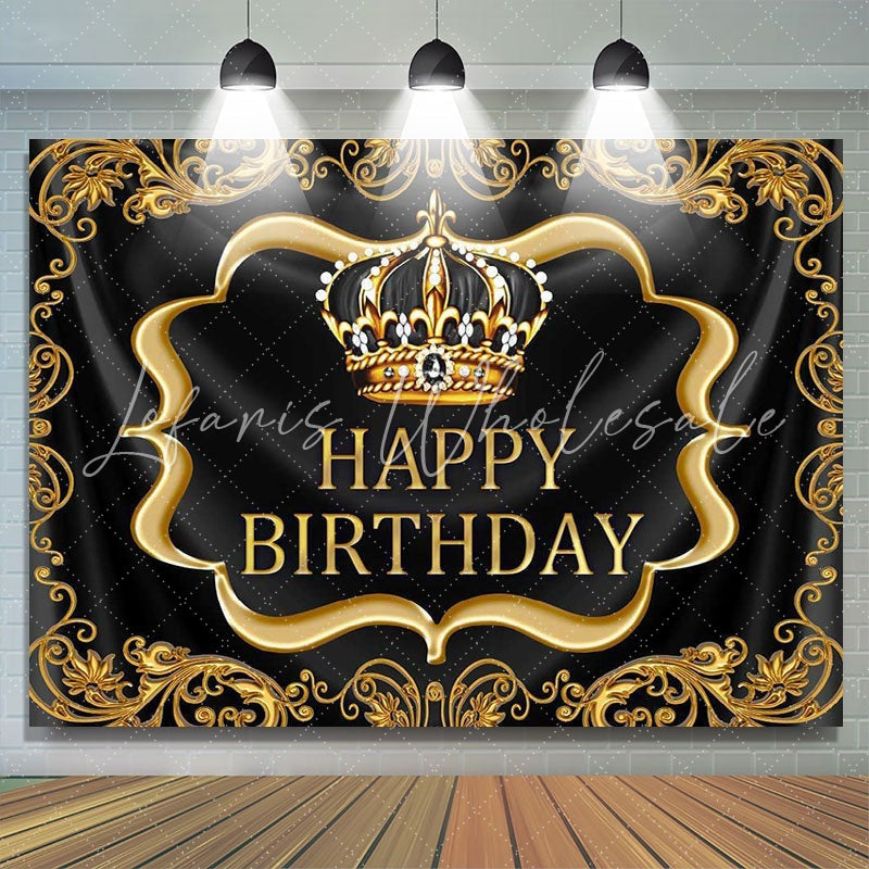 Lofaris Black gold royal crown birthday photo booth backdrop