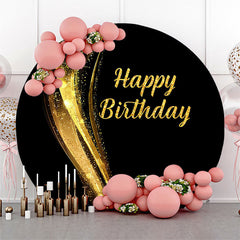 Lofaris Black Gold Sparkle Round Happy Birthday Backdrop