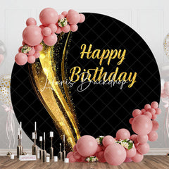 Lofaris Black Gold Sparkle Round Happy Birthday Backdrop