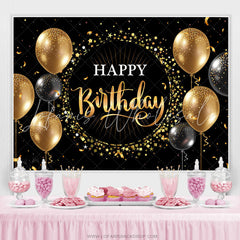 Lofaris Black Golden Balloon Star Circle Birthday Backdrop