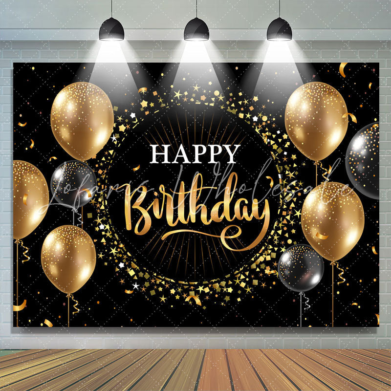 Lofaris Black Golden Balloon Star Circle Birthday Backdrop