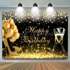 Lofaris Black Golden Balloons Bokeh Happy Birthday Backdrop