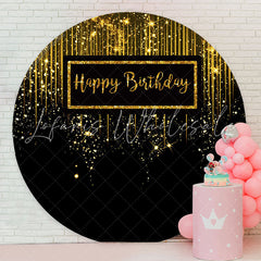 Lofaris Black Golden Glitter Circle Happy Birthday Backdrop