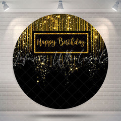 Lofaris Black Golden Glitter Circle Happy Birthday Backdrop