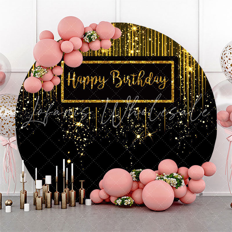 Lofaris Black Golden Glitter Circle Happy Birthday Backdrop