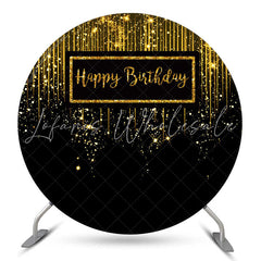 Lofaris Black Golden Glitter Circle Happy Birthday Backdrop