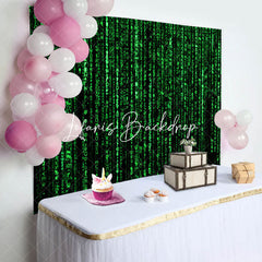 Lofaris Black Green Computer Code Happy Birthday Backdrop