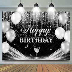 Lofaris Black Grey Champagne Balloon Happy Birthday Backdrop