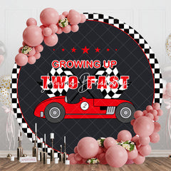 Lofaris Black Growing Up Two Fast Round Birthday Backdrop