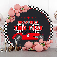 Lofaris Black Growing Up Two Fast Round Birthday Backdrop