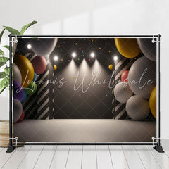 Lofaris Black Light Balloons Gray Happy Birthday Backdrop