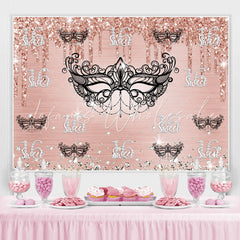 Lofaris Black Mask Pink Diamonds Glitter 16th Birthday Backdrop