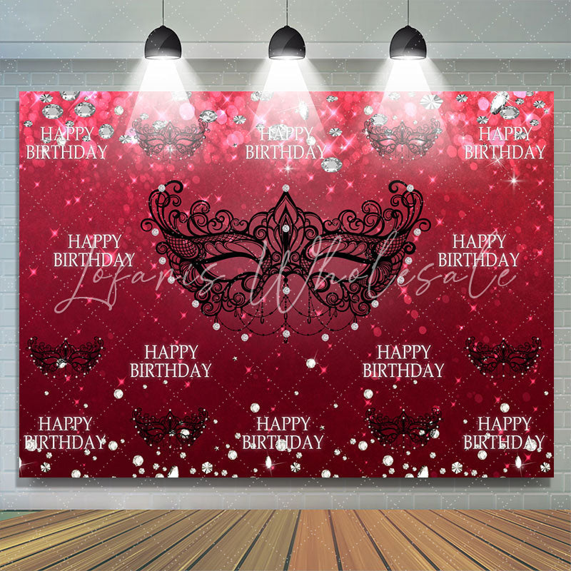 Lofaris Black Mask Red Diamonds Bokeh Girls Birthday Backdrop