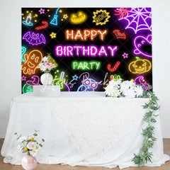 Lofaris Black Neon Halloween Happy Birthday Party Backdrop