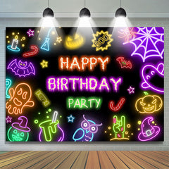 Lofaris Black Neon Halloween Happy Birthday Party Backdrop