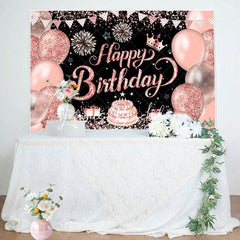 Lofaris Black Pink Balloons Stars Cake Birthday Backdrop