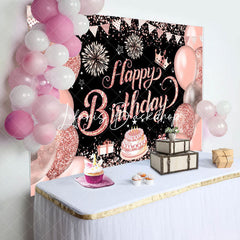 Lofaris Black Pink Balloons Stars Cake Birthday Backdrop