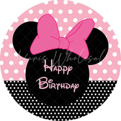 Lofaris Black Pink Cartoon Mouse Round Happy Birthday Backdrop