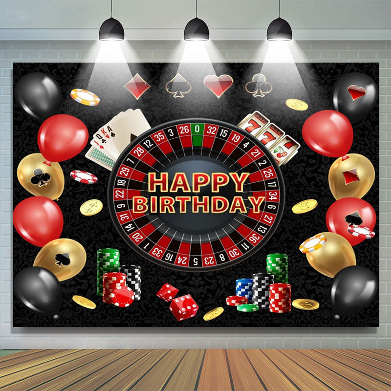 Lofaris Black Poker Casino Balloons Happy Birthday Backdrop