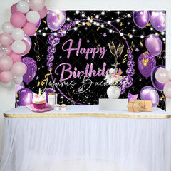 Lofaris Black Purple Diamond Balloons Happy Birthday Backdrop