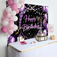 Lofaris Black Purple Diamond Balloons Happy Birthday Backdrop