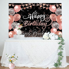 Lofaris Black Rose Gold Balloons Sparkle Birthday Backdrop