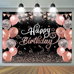 Lofaris Black Rose Gold Balloons Sparkle Birthday Backdrop