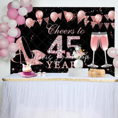 Lofaris Black Rose Gold Cheers To 45th Birthday Backdrop