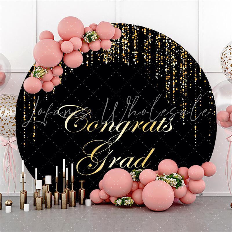 Lofaris Black Round Glitter Gloden Lines Congrategrad Backdrop