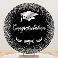 Lofaris Black Silver Bachelor Cap Round Graduation Backdrop