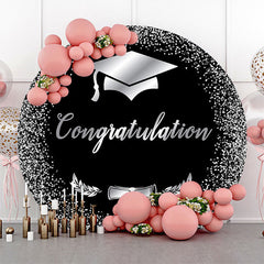 Lofaris Black Silver Bachelor Cap Round Graduation Backdrop