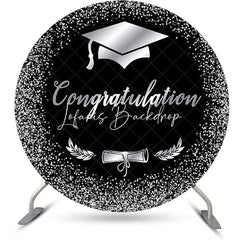 Lofaris Black Silver Bachelor Cap Round Graduation Backdrop