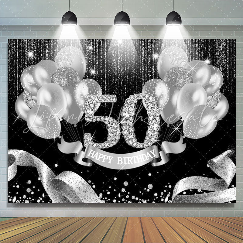 Lofaris Black Silver Balloons Happy 50Th Birthday Backdrop