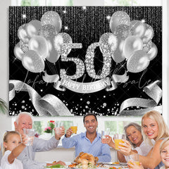 Lofaris Black Silver Balloons Happy 50Th Birthday Backdrop