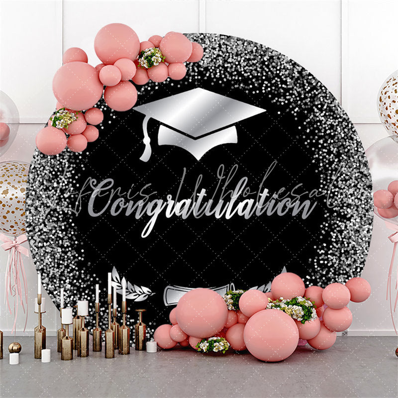 Lofaris Black Silver Glitter Cap Round Graduation Backdrop