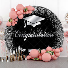 Lofaris Black Silver Glitter Cap Round Graduation Backdrop