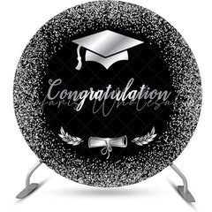 Lofaris Black Silver Glitter Cap Round Graduation Backdrop