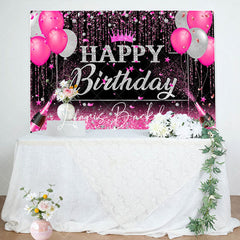 Lofaris Black Silver Pink Balloons Happy Birthday Backdrop