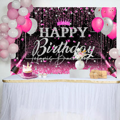 Lofaris Black Silver Pink Balloons Happy Birthday Backdrop