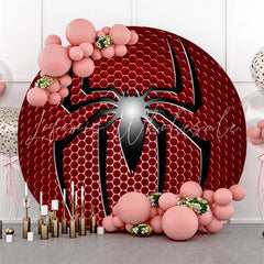 Lofaris Black Spider Round Red Birthday Party Backdrop For Boy