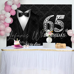 Lofaris Black Suit And Sliver Hello 65th Birthday Backdrop