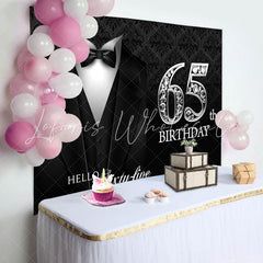 Lofaris Black Suit And Sliver Hello 65th Birthday Backdrop