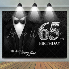 Lofaris Black Suit And Sliver Hello 65th Birthday Backdrop