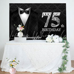 Lofaris Black Suit Elegant Hello 75th Birthday Backdrop