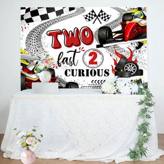 Lofaris Black White Flag Race Track 2nd Birthday Backdrop