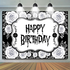 Lofaris Black White Floral Halloween Happy Birthday Backdrop