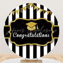 Lofaris Black White Glod Simple Congratulation Circle Backdrop