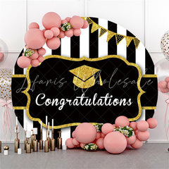 Lofaris Black White Glod Simple Congratulation Circle Backdrop